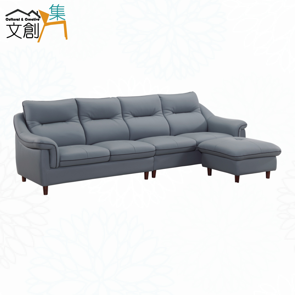 【文創集】布卡斯仿真透氣牛皮革L型沙發組合(客約商品)灰色系, , large