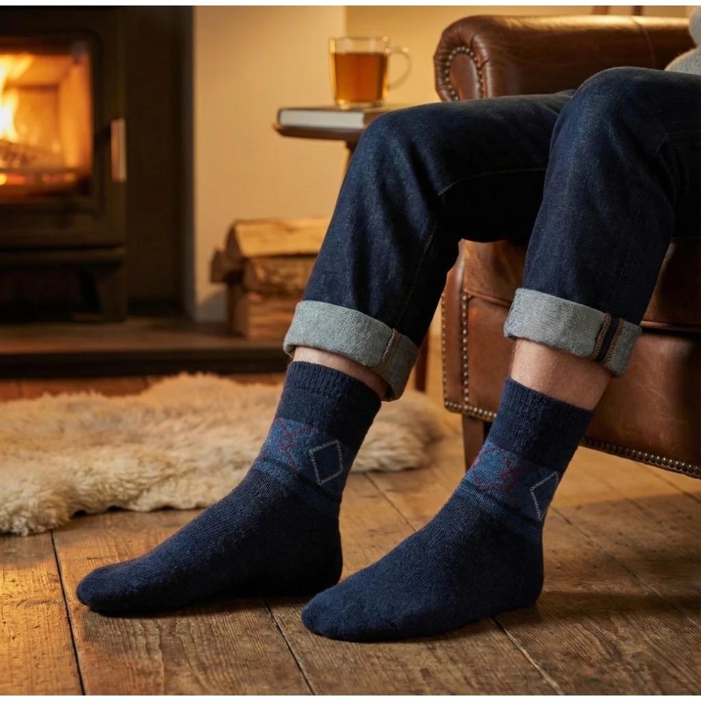 [Kaimi Cotton] 7-Pair Set &ndash; Random Colors &ndash; Winter Essential (Men&rsquo;s) Premium Thermal Wool Socks &ndash; Cold-Proof / Warm / Long Winter Socks &ndash; Argyle Design, , large