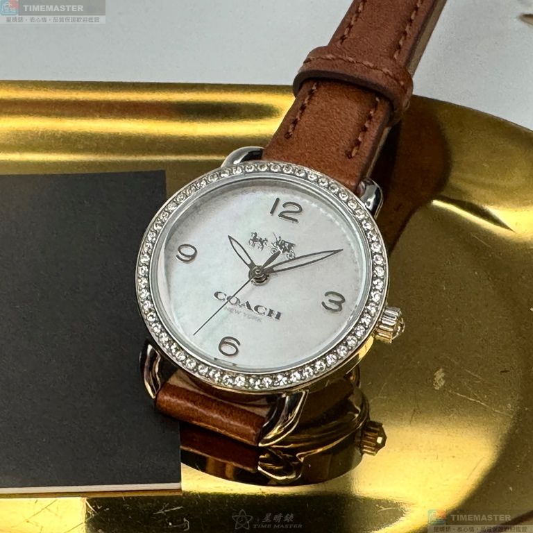 [星晴錶業]COACH手錶,28mm,CH00285貝母錶面銀錶殼咖啡色真皮皮革錶帶款, , large