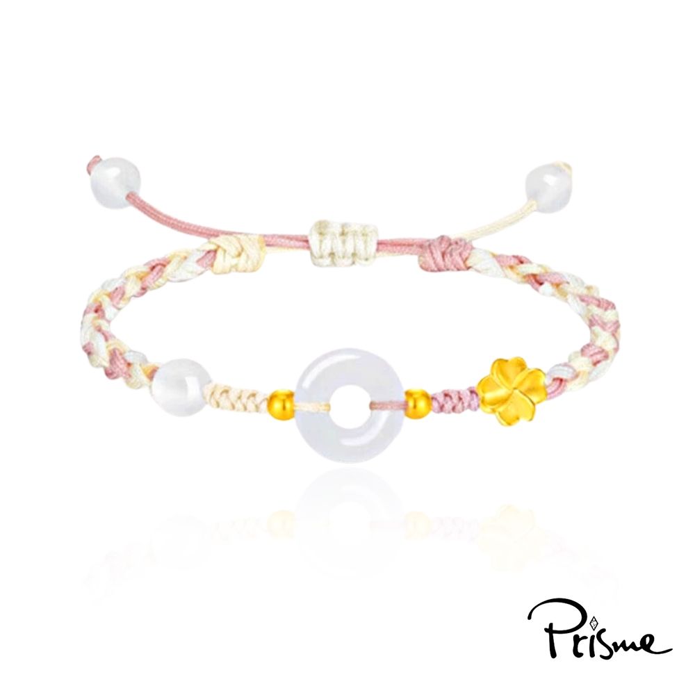 【Prisme Gold】黃金手鍊 純金999幸運四葉草 平安扣編織手環 (金重：約0.06錢&plusmn;0.02), , large