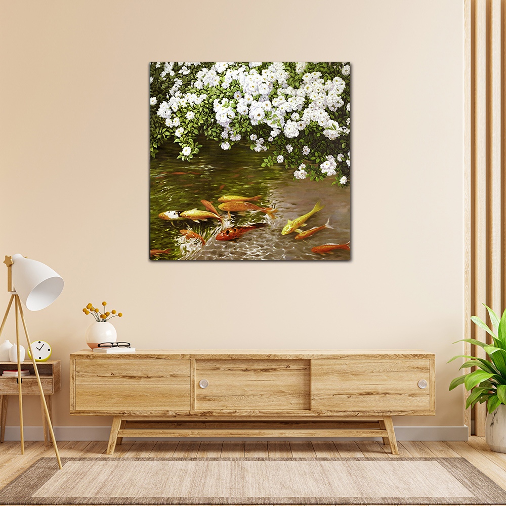 【御畫房】富貴有魚 國家一級畫師手繪油畫80&times;80cm(VF-170), , large