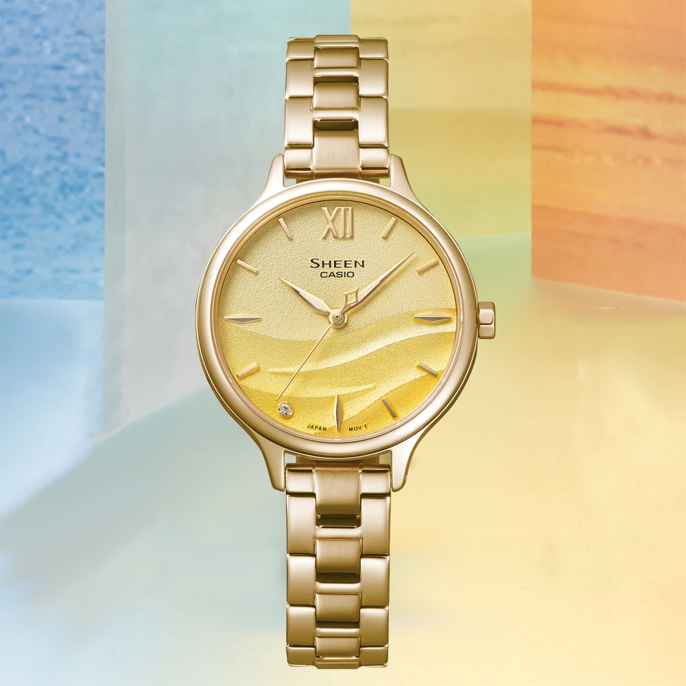 CASIO 卡西歐 SHEEN 海浪漸層女錶-金 SHE-4550G-9A, , large