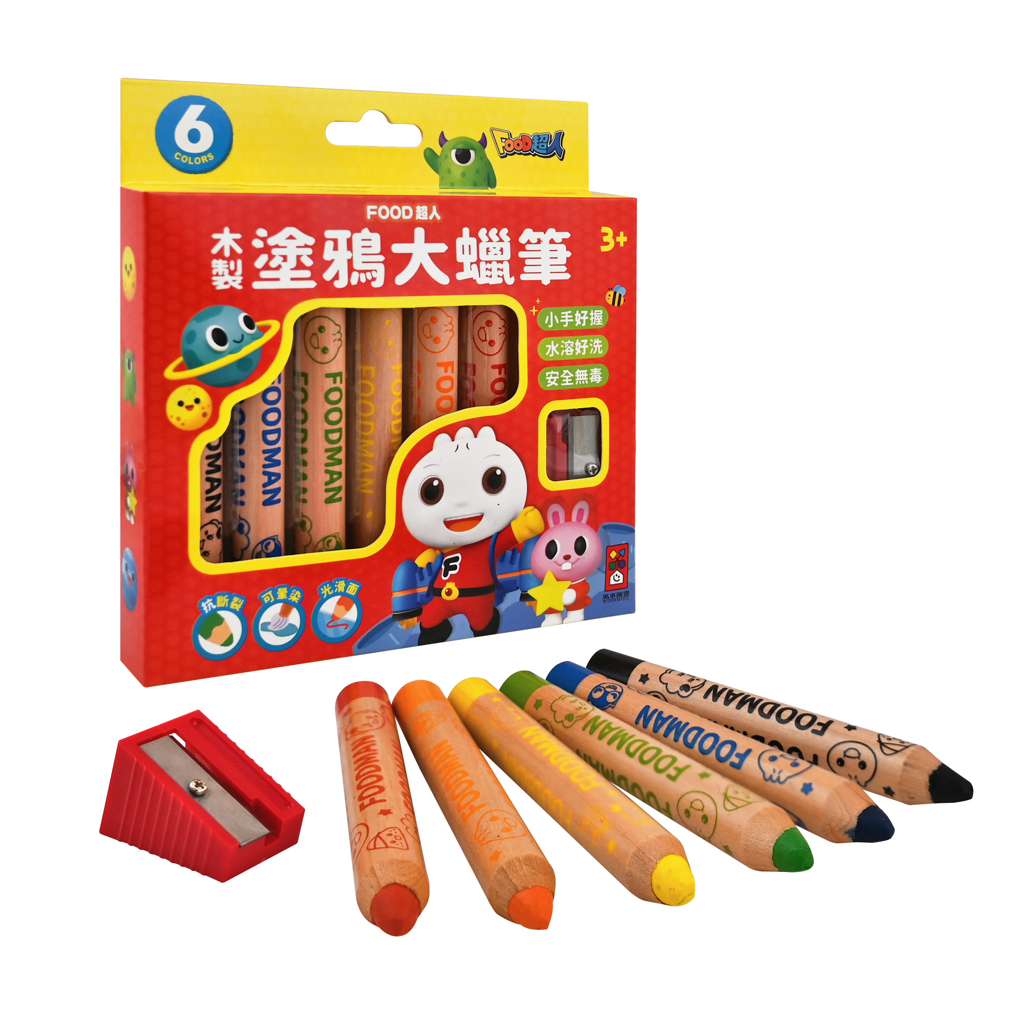 [風車圖書] FOOD超人木製塗鴉大蠟筆, , large