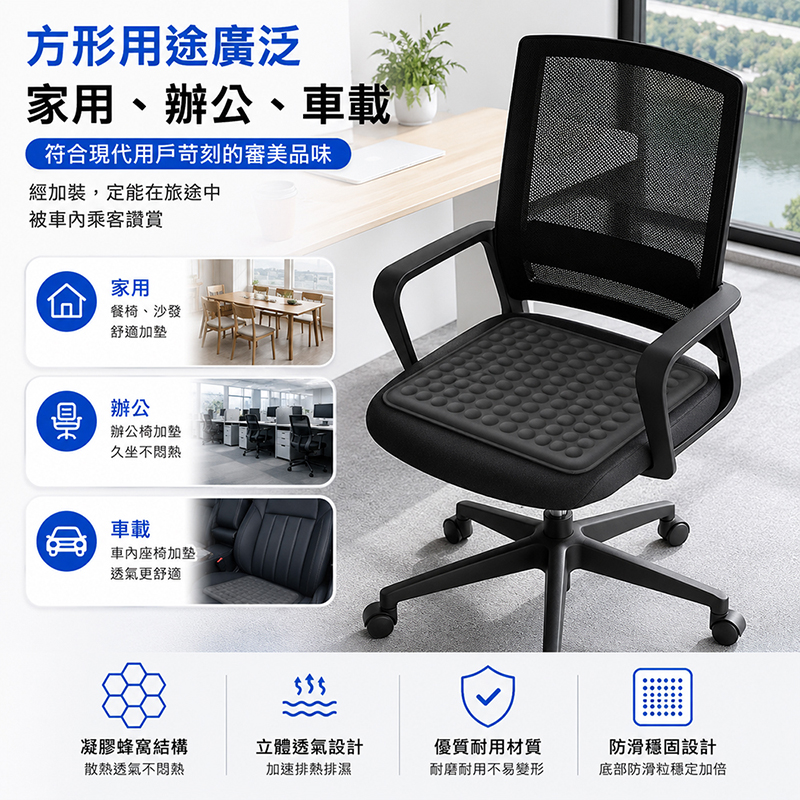 【免運+贈品】超涼爽3D蜂窩凝膠坐墊 雙入組, , large