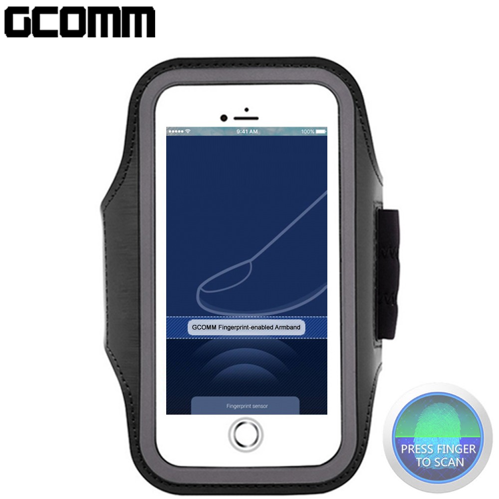 GCOMM SPORT 指紋辨識 萊卡透氣親膚 iphone 13 mini /8/7/6  運動臂帶保護套 運動黑, , large