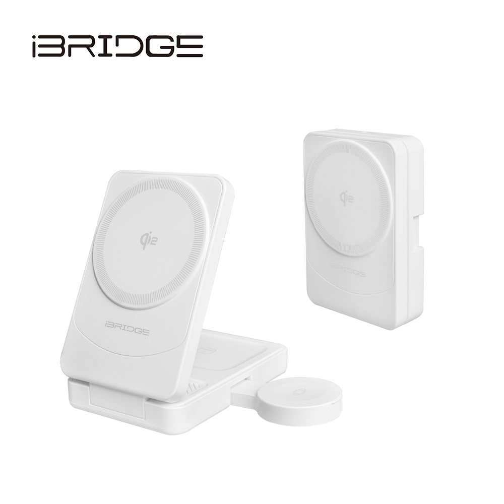 iBRIDGE 急速Qi2三合一無線折疊充電器-白, , large