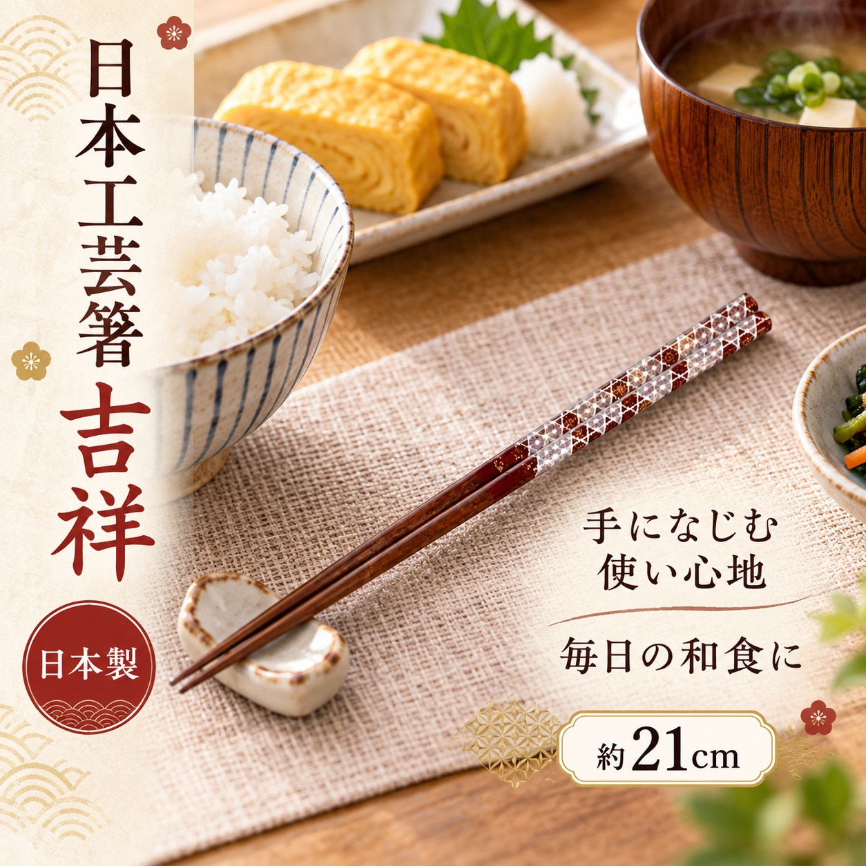 【HIYASU日安工坊】日本工藝箸-吉祥 21cm, , large