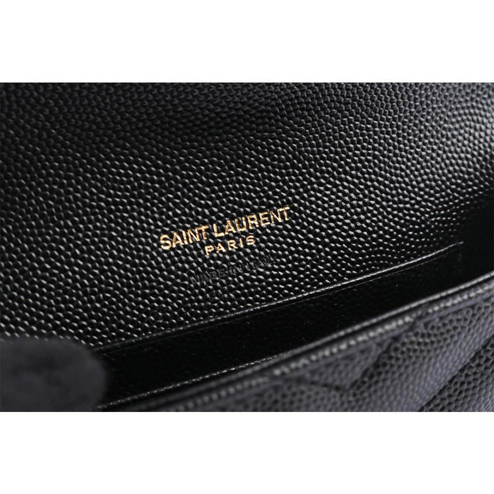 YSL 山形紋荔枝皮金字logo小卡/短夾/黑色, , large