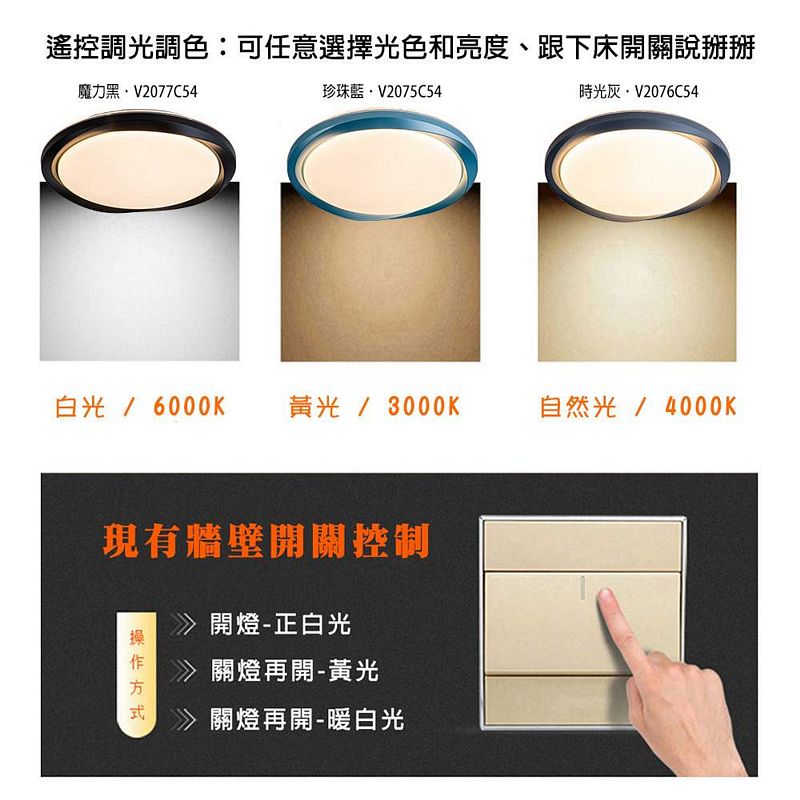 [Honey Comb]旋風LED54W遙控調光調色臥室吸頂燈 黑色(V2077C54), , large