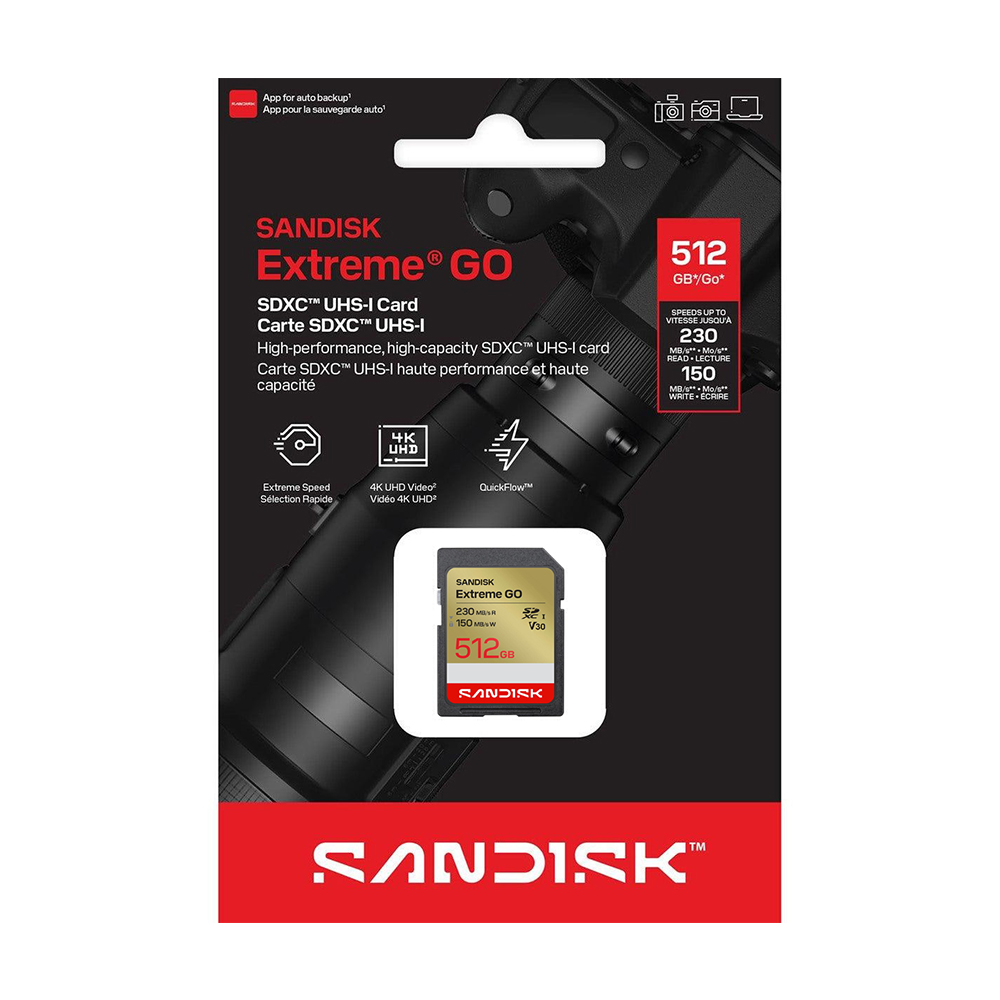 【SanDisk】Extreme GO 512G V30 UHS-I U3 SD SDXC 記憶卡, , large