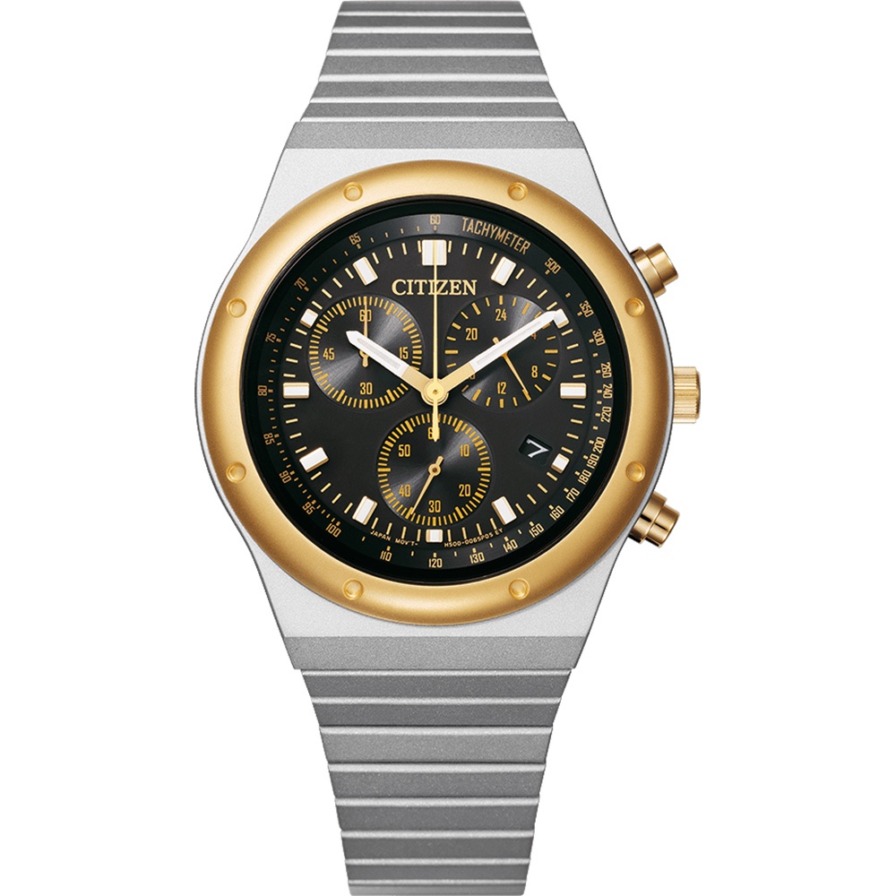 CITIZEN 星辰 昭和金限定款 限量光動能三眼計時手錶 中性錶 38mm AT2544-64E, , large