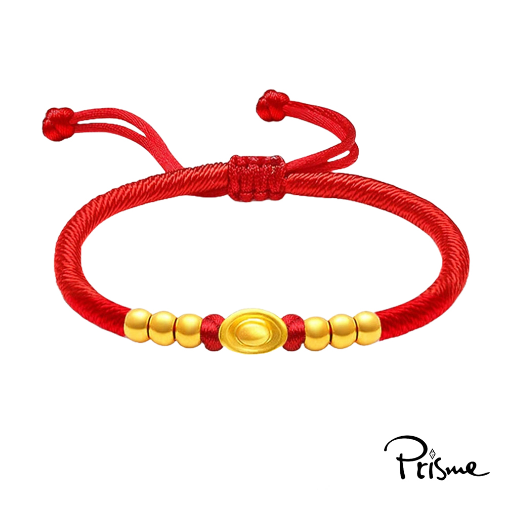 【Prisme Gold】黃金手鍊 元寶金珠 紅色編繩手鍊 (金重：約0.07錢&plusmn;0.03), , large