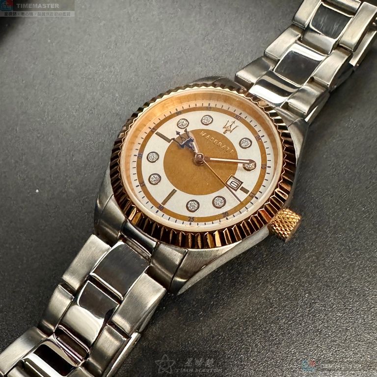 [星晴錶業]MASERATI手錶,32mm,R8853100502白色幾何立體圖形錶面玫瑰金錶殼銀色精鋼錶帶款, , large