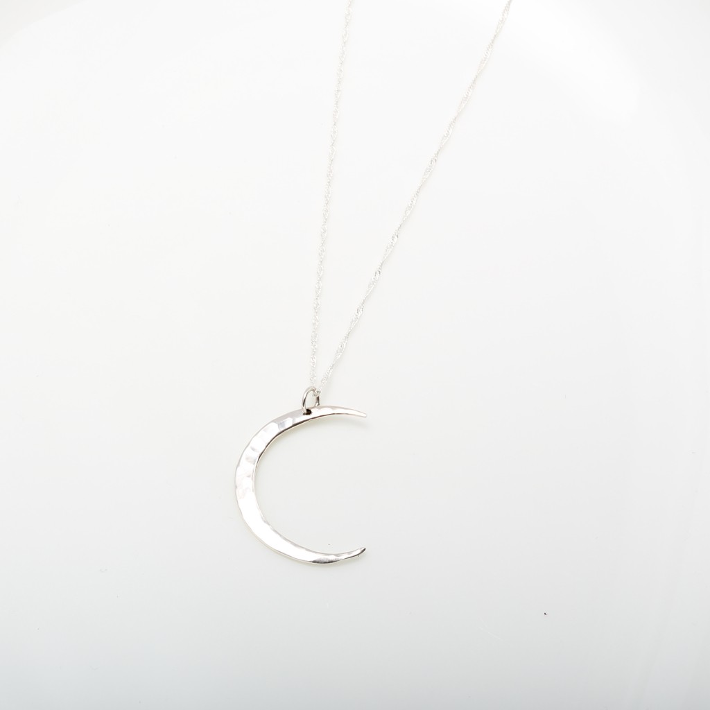 【Angel & Me】Hammered Crescent moon s925 sterling silver necklace birthday gift, , large