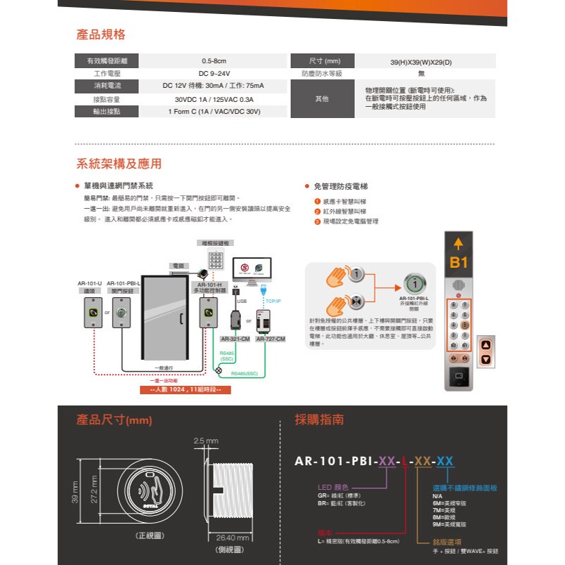 昌運監視器 SOYAL AR-101-PBI-L 防干擾非接觸紅外線開關 開門按鈕 電鍍面板三選一, , large