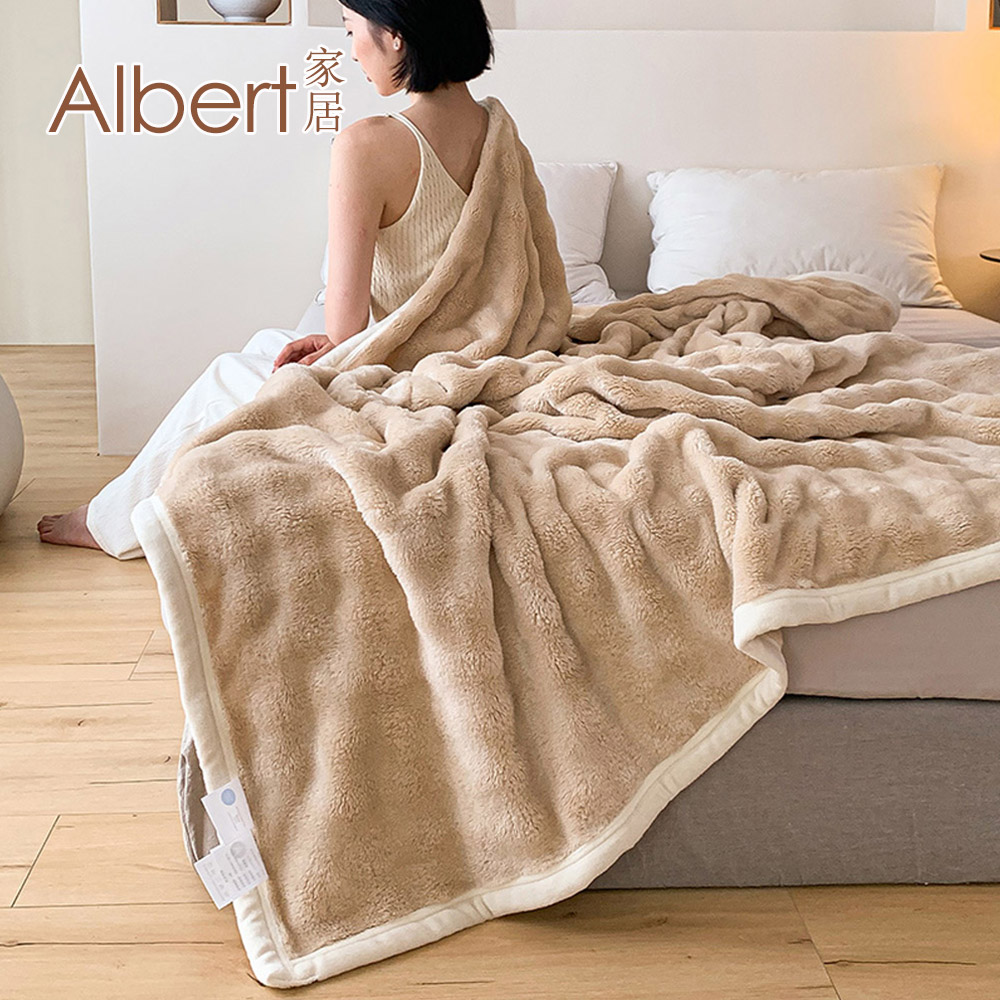 Albert家居《卡其駝》托斯卡泡泡兔毛絨毯1入 (150x203cm 保暖被/冬被/毛毯/毯子), , large