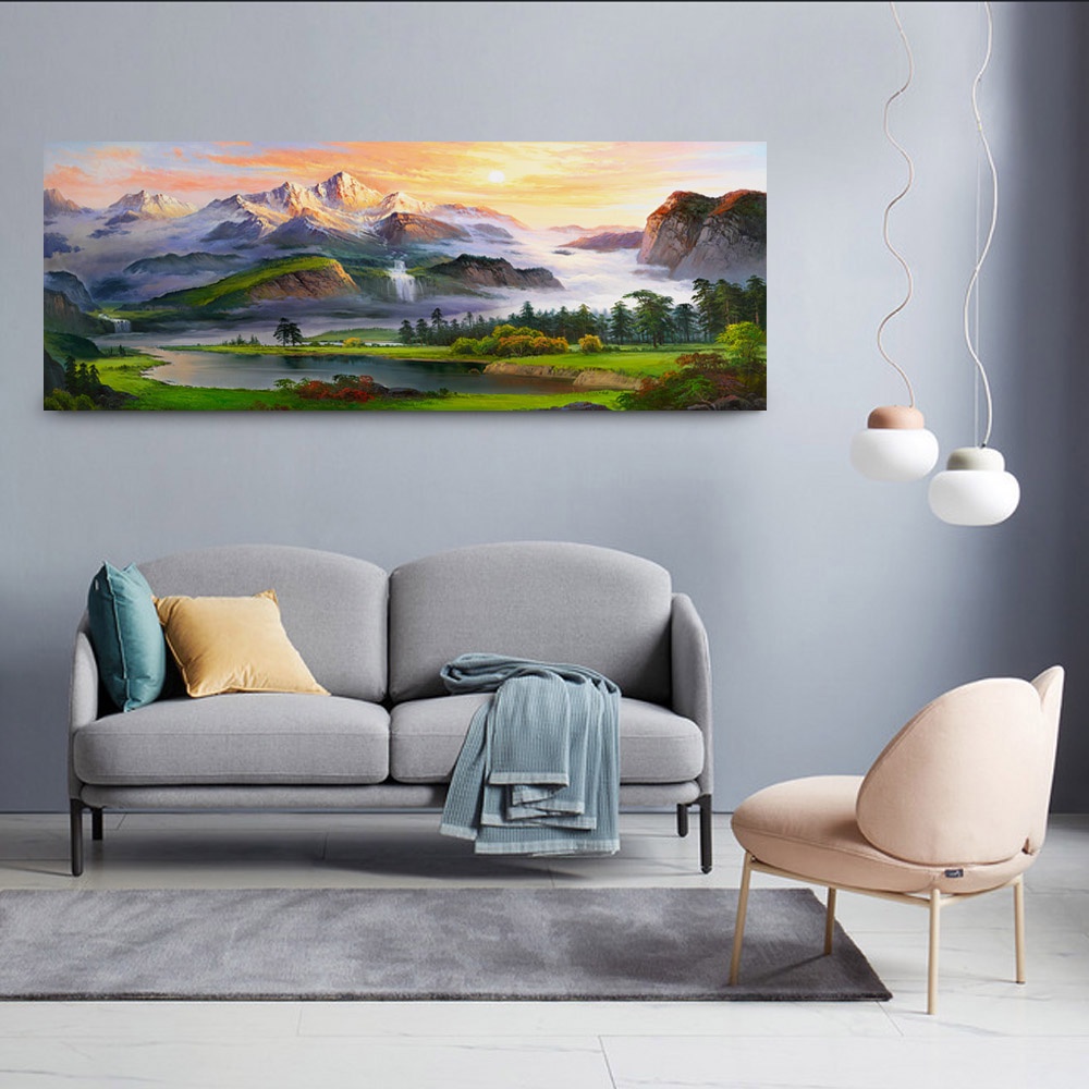 【御畫房】旭日東升 國家一級畫師手繪油畫60&times;120cm(VF-56), , large