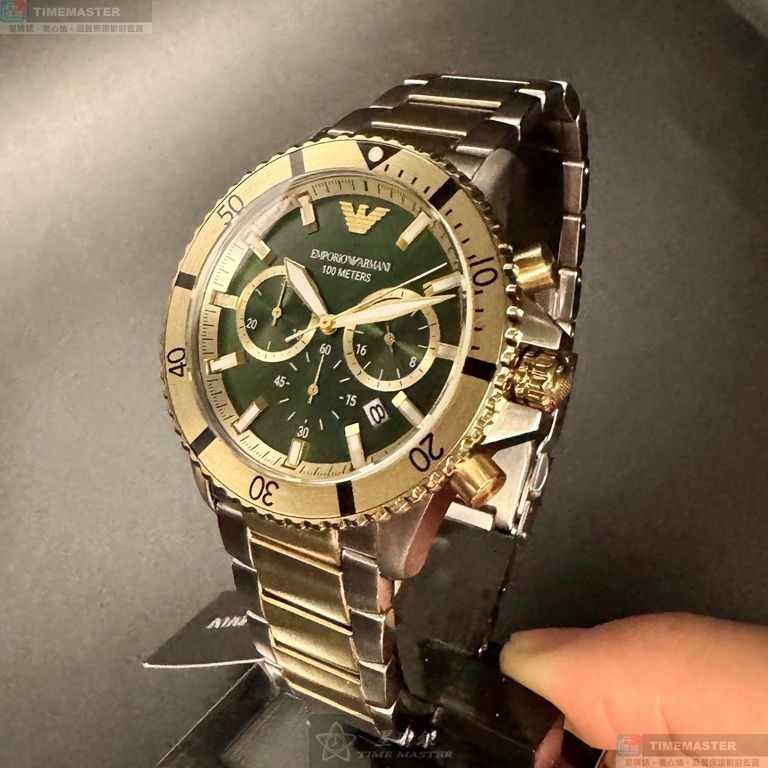 [星晴錶業]ARMANI手錶,44mm,AR00080墨綠色錶面金色錶殼金銀相間精鋼錶帶款, , large