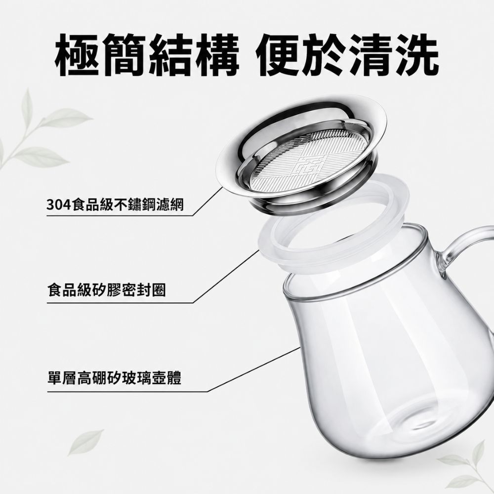 高硼矽玻璃泡茶壺304不鏽鋼濾網免開蓋耐熱茶壺, , large