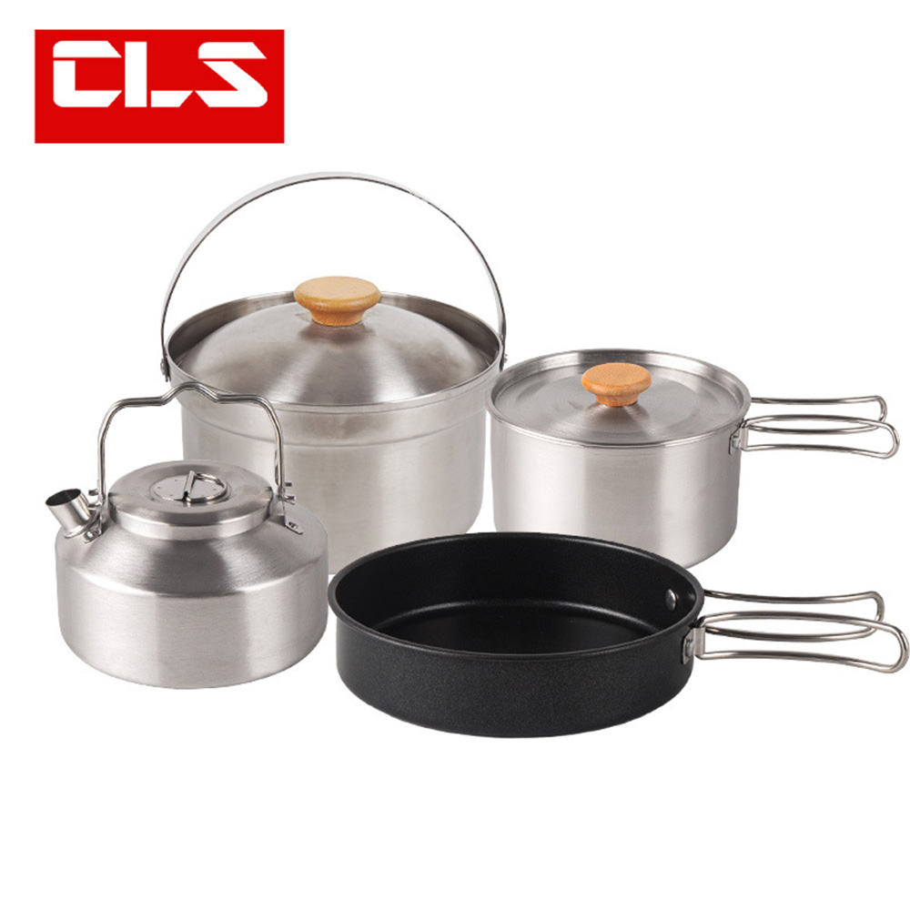 Caiyi 4件套 不銹鋼鍋具組 露營套鍋 野營鍋 戶外鍋具, , large