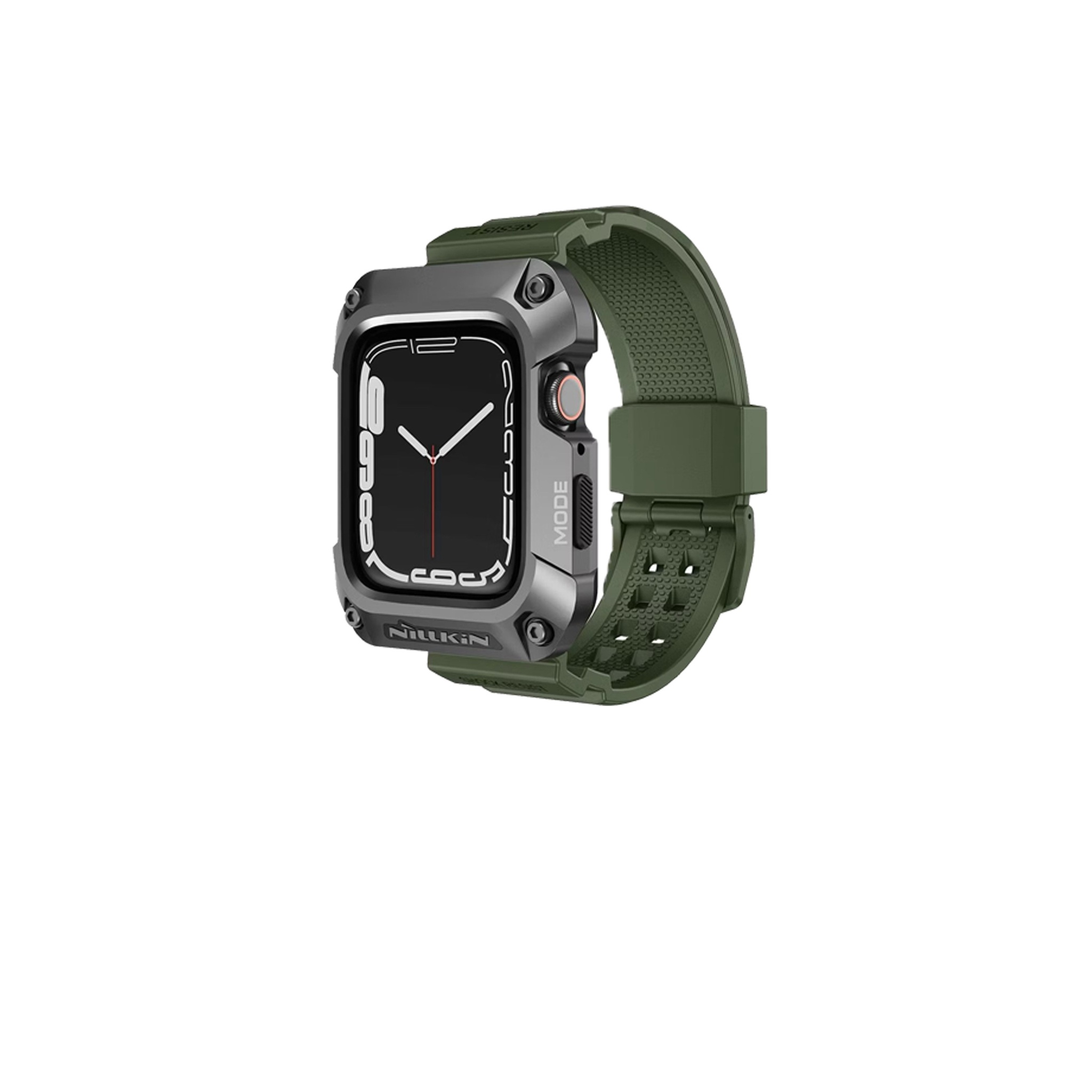 【山水之寶】NILLKIN Apple Watch 7/8 45mm錶帶保護殼 鈦灰色合金保護殼＋酷軍綠/潮流黑銳動腕帶, , large