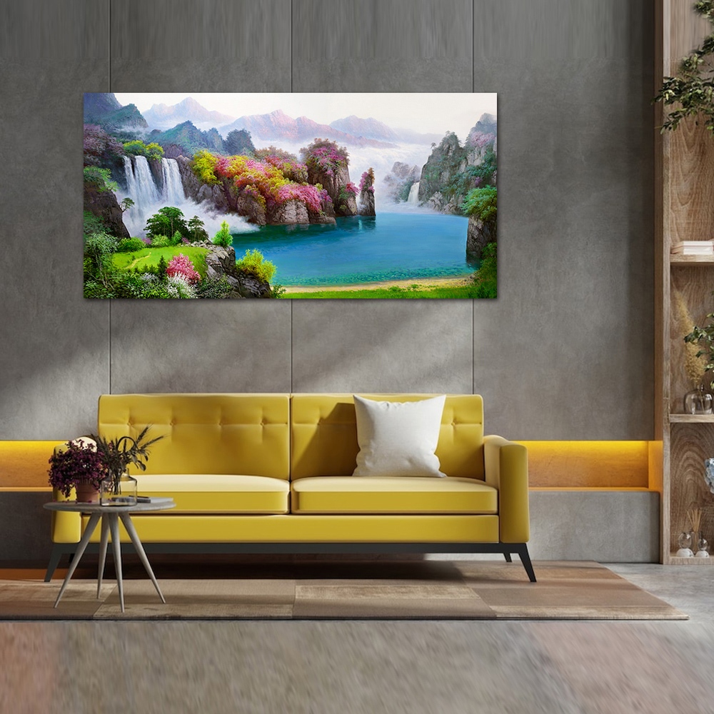 【御畫房】湖光山色 國家一級畫師手繪油畫60&times;120cm(VF-133), , large