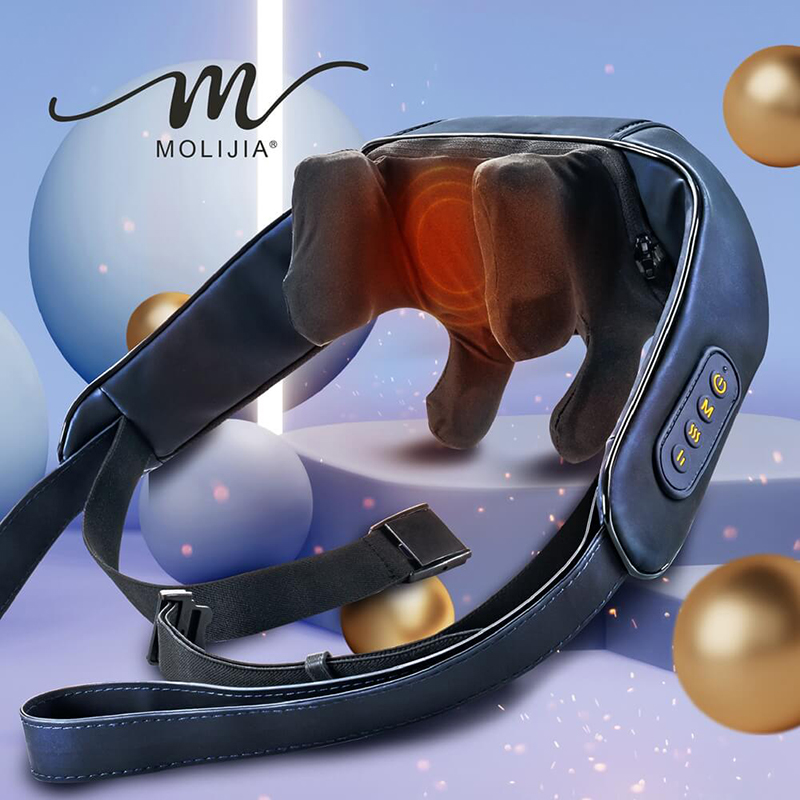 【MOLIJIA 魔力家】M637 無線免手持-充電式肩頸按摩帶-黑曜藍, 黑曜藍, large