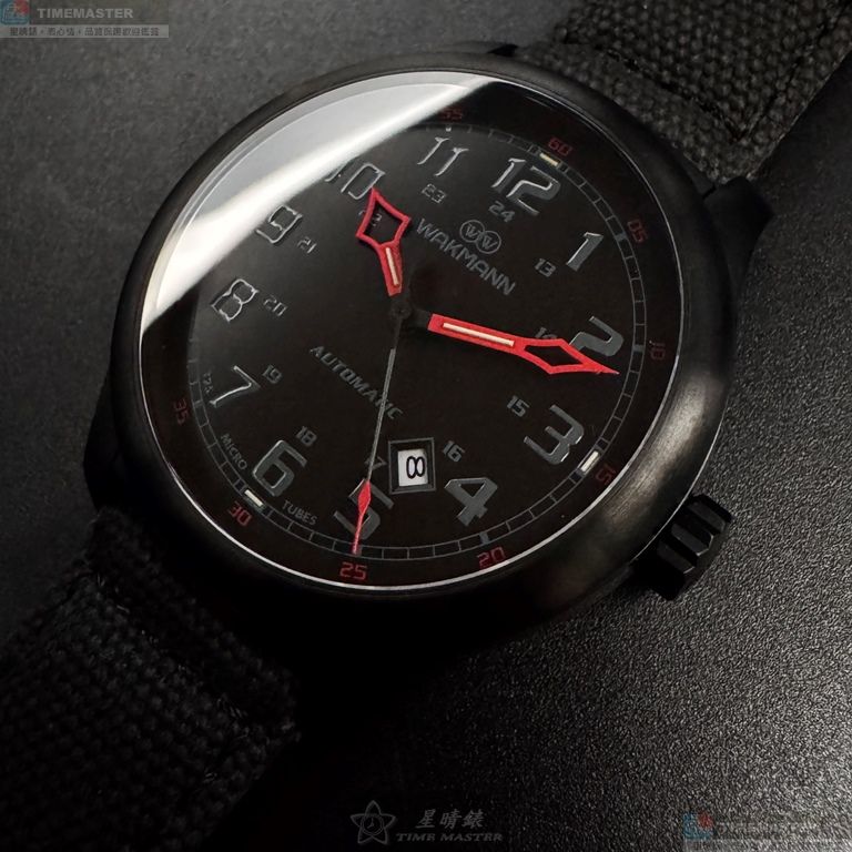[星晴錶業]WAKMANN手錶,44mm,WA00039黑色錶面黑錶殼深黑色複合材質錶帶款, , large