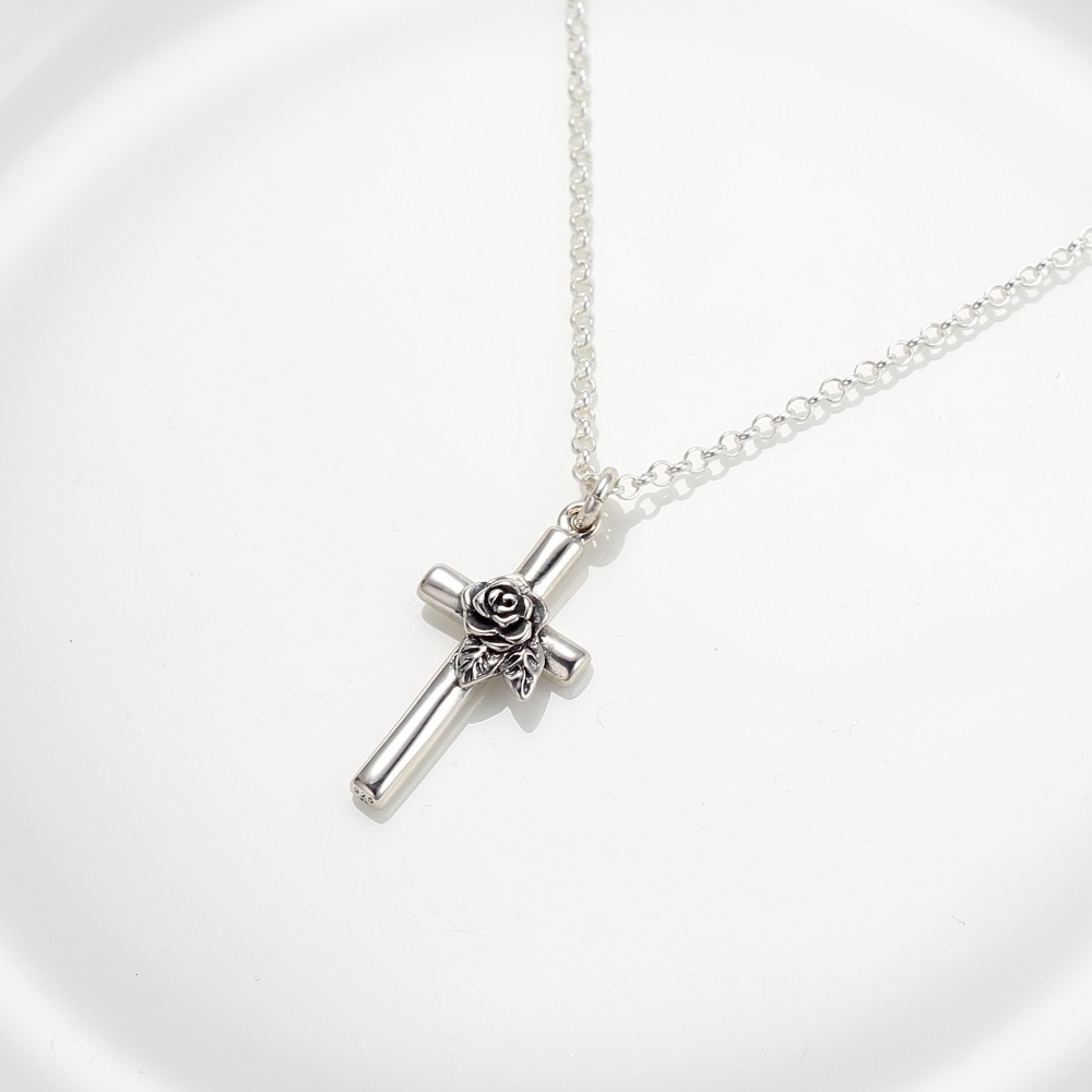 【Angel & Me】Rose Cross 925 sterling silver necklace Christmas Valentine Day gift, , large