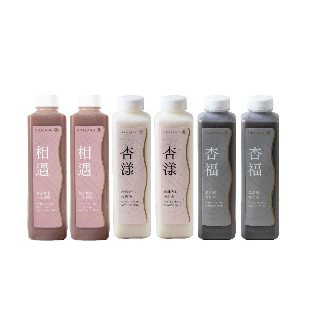 [日進生技]O卡桑芋見杏福養生飲組｜1000ml*6(芋頭紫米白木耳露*2、珍珠杏仁美妍茶*2、黑芝麻杏仁茶*2), , large