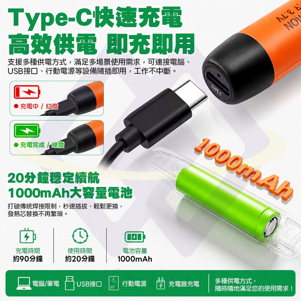 【禾統】 五檔控溫無線電烙筆/1入組/組( 充電數顯烙鐵 1000mAh充電式電烙筆  便攜式電烙鐵  LED數位顯示電烙筆), , large