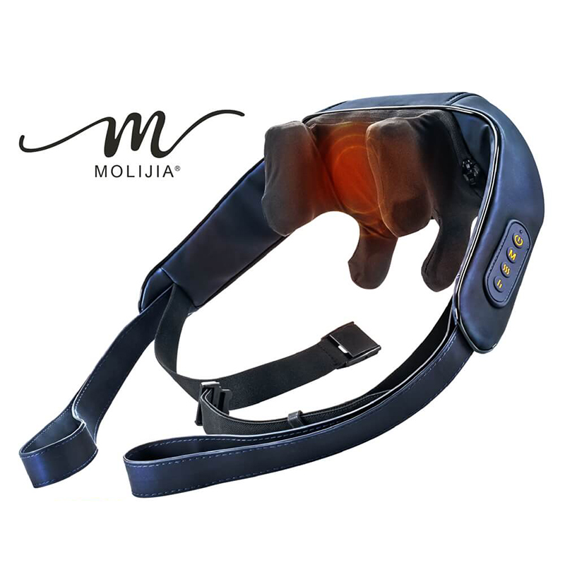 【MOLIJIA 魔力家】M637 無線免手持-充電式肩頸按摩帶-黑曜藍, 黑曜藍, large