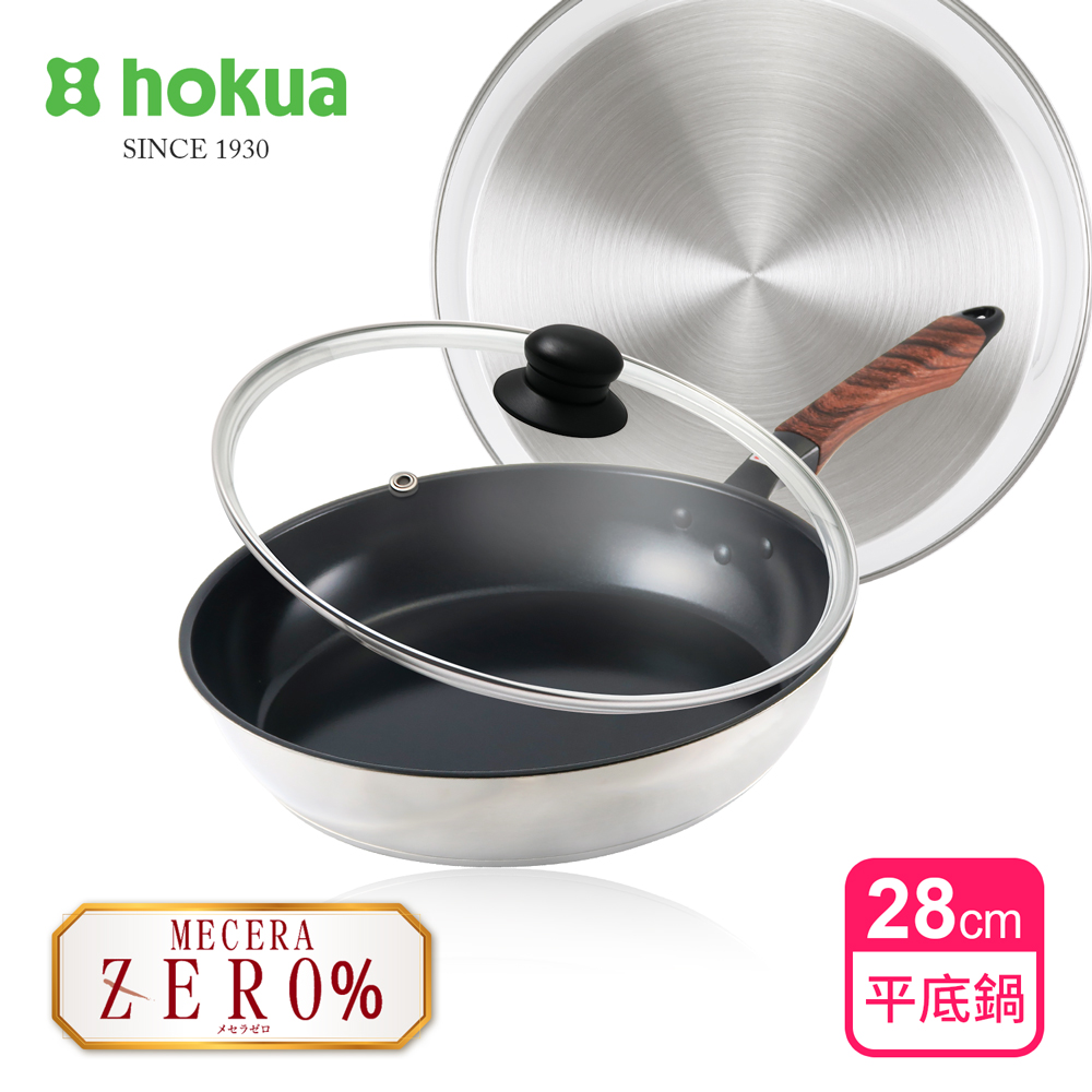 【日本北陸hokua】Mecera Zero陶瓷IH三層複合金不沾平底鍋28cm(含蓋), , large