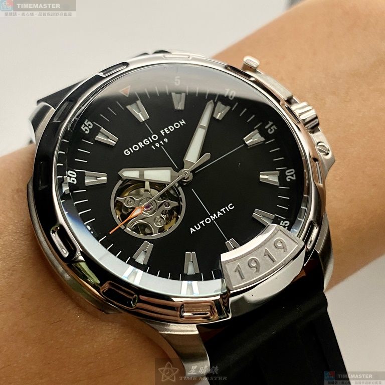 [星晴錶業]GiorgioFedon1919手錶,46mm,GF00115黑色錶面銀錶殼深黑色矽膠錶帶款, , large
