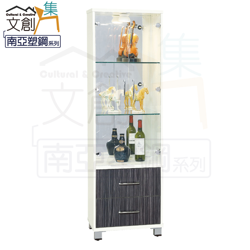 【文創集】樂蒂 環保1.6尺南亞塑鋼玻璃二門二抽高展示櫃/收納櫃(客約商品), , large