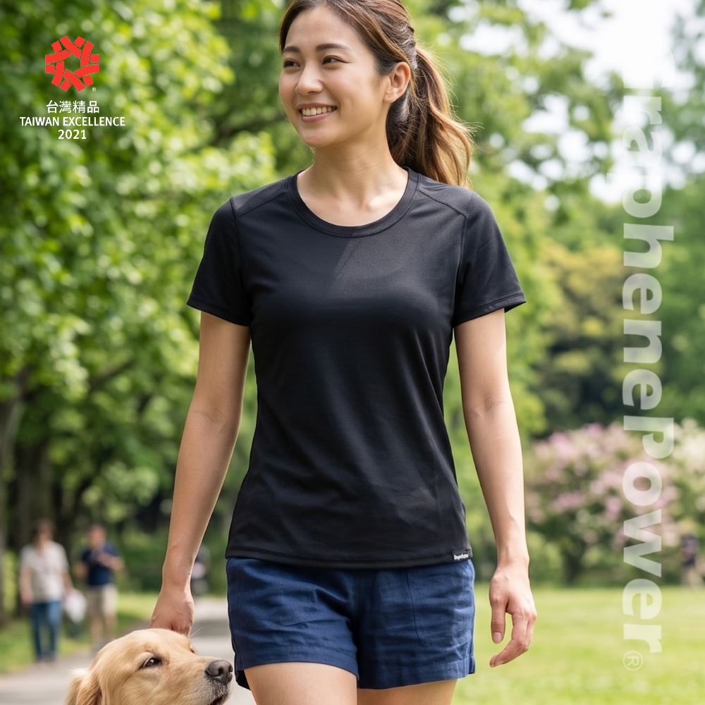 [GP石墨烯] 石墨烯散熱速乾涼感圓領短袖-黑色/女款, , large