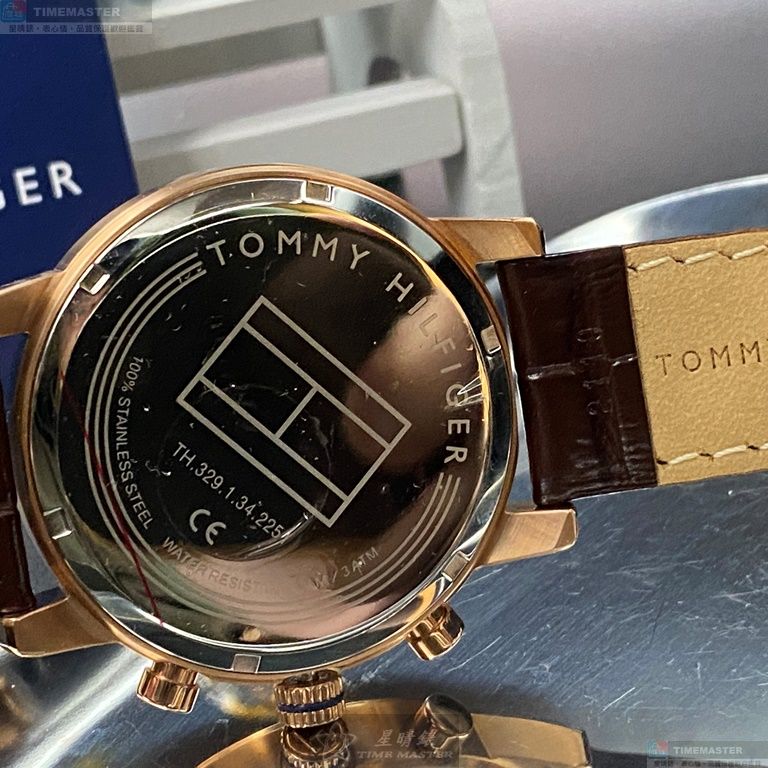 [星晴錶業]TommyHilfiger手錶,44mm,TH00009寶藍色錶面玫瑰金錶殼咖啡色真皮皮革錶帶款, , large