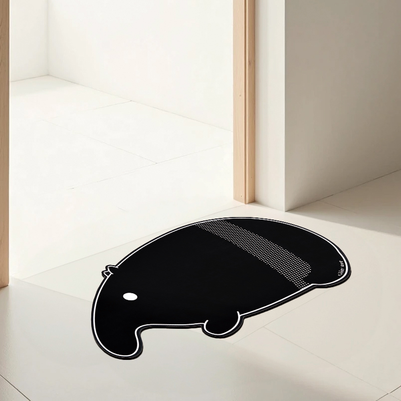 【Monster】 Soft Diatomaceous Earth Shaped Absorbent Mat &ndash; Black & White Zoo (75x40cm) &ndash; Malayan Tapir, , large