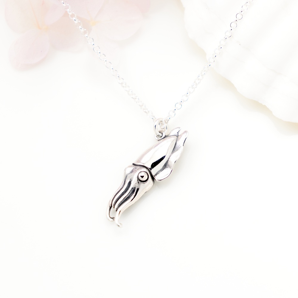 【Angel & Me】Squid Cuttlefish s925 sterling silver necklace ocean animal gift, , large