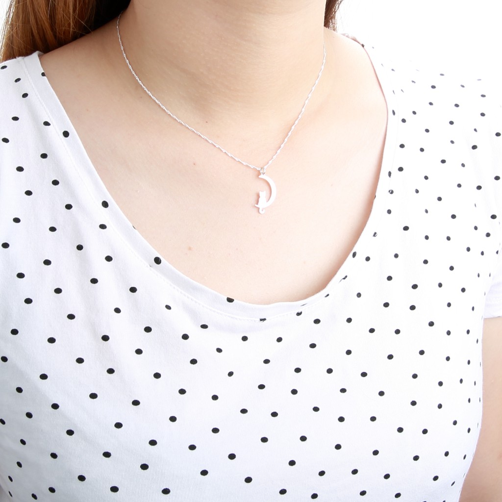 【Angel & Me】Cat On The Moon s925 sterling silver necklace Birthday gift, , large