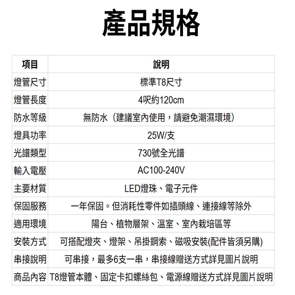 【君沛】730全光譜 4呎 T8一體式植物燈 25W 誘導上色 抑制徒長 龍舌蘭 多肉 大型層架補光 免燈座 專業生長燈, , large