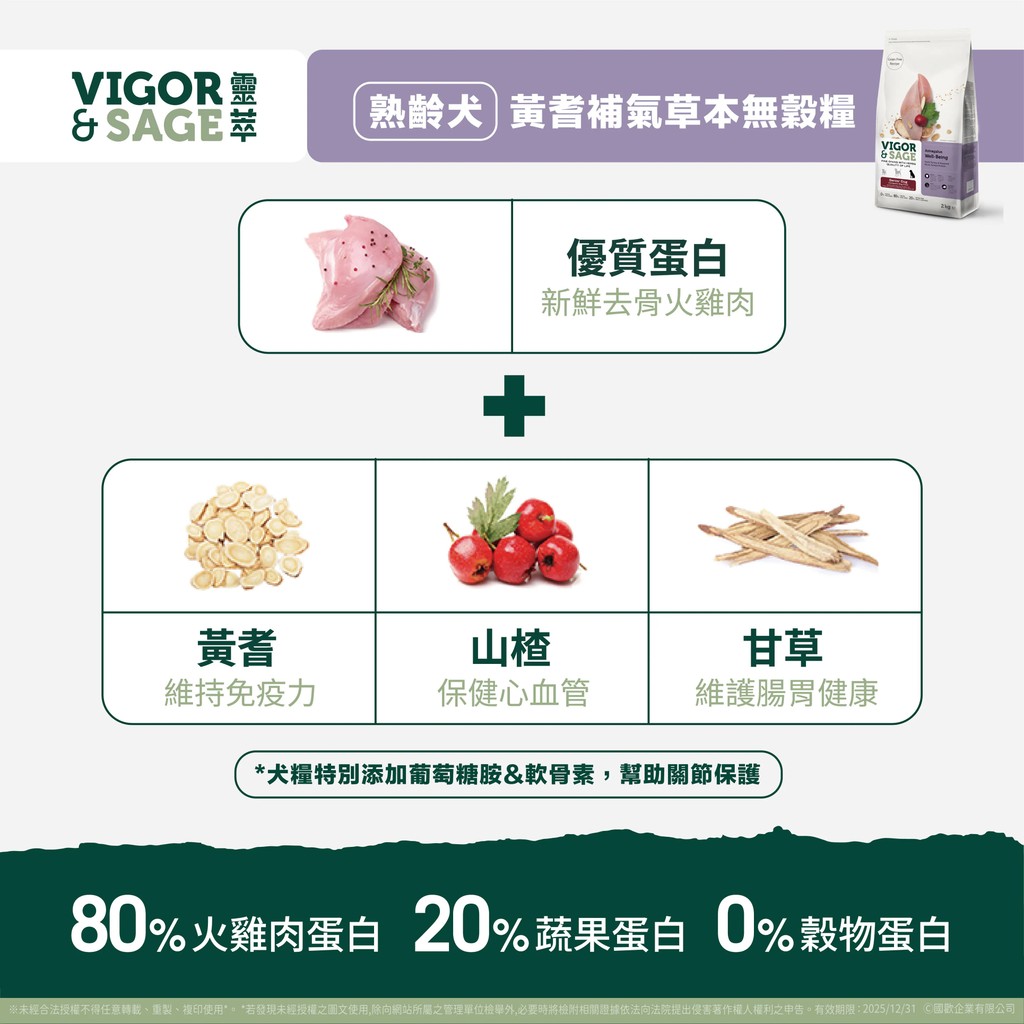 【PawHomie】靈萃 VIGOR&SAGE 靈萃熟齡犬黃耆補氣草本無穀糧 2KG, , large