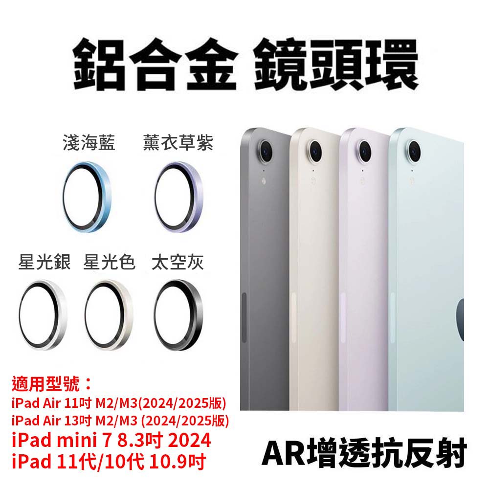 【山水之寶】iPad Air11吋/13吋、mini7 8.3吋、第11代A16、10代10.9吋鋁合金鏡頭環 鏡頭保護貼, , large