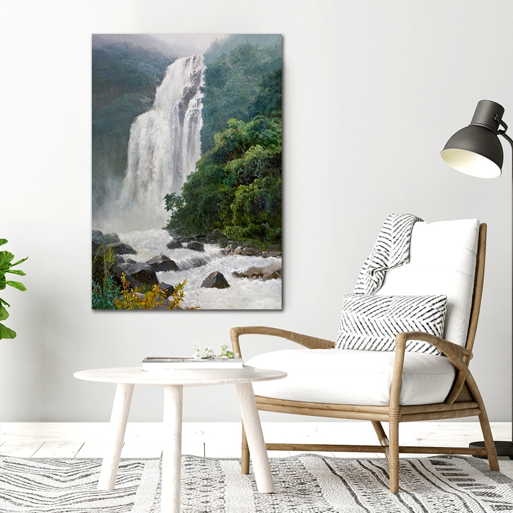 【御畫房】高山飛瀑 國家一級畫師手繪油畫60&times;90cm(VF-100), , large