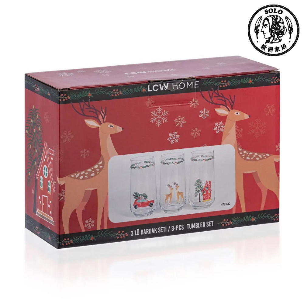 【SOLO歐洲家居】LCW Home 土耳其製 470ml 聖誕節玻璃杯三入組 茶杯 水杯 果汁杯 咖啡杯, , large