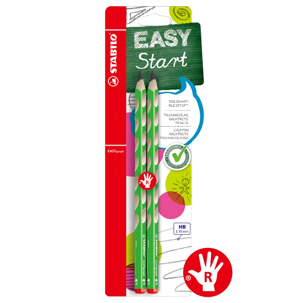 【德國天鵝STABILO】EASYgraph 人體工學思筆樂洞洞鉛筆-2支入右手HB藍綠(STB-39890-1), , large