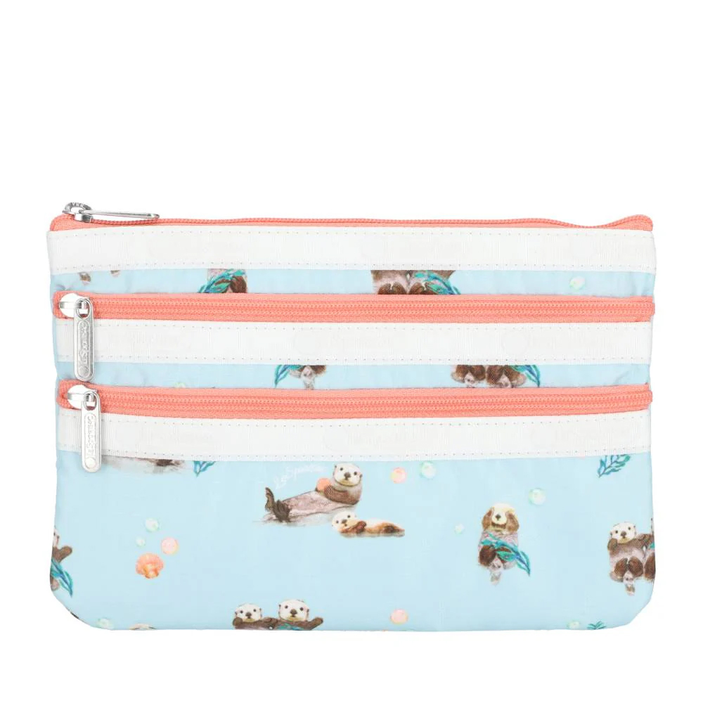 Lesportsac 3-Zip Cosmetic 三層拉鍊化妝包 收納包 盥洗包 女包 男包(海洋風格水獺), , large