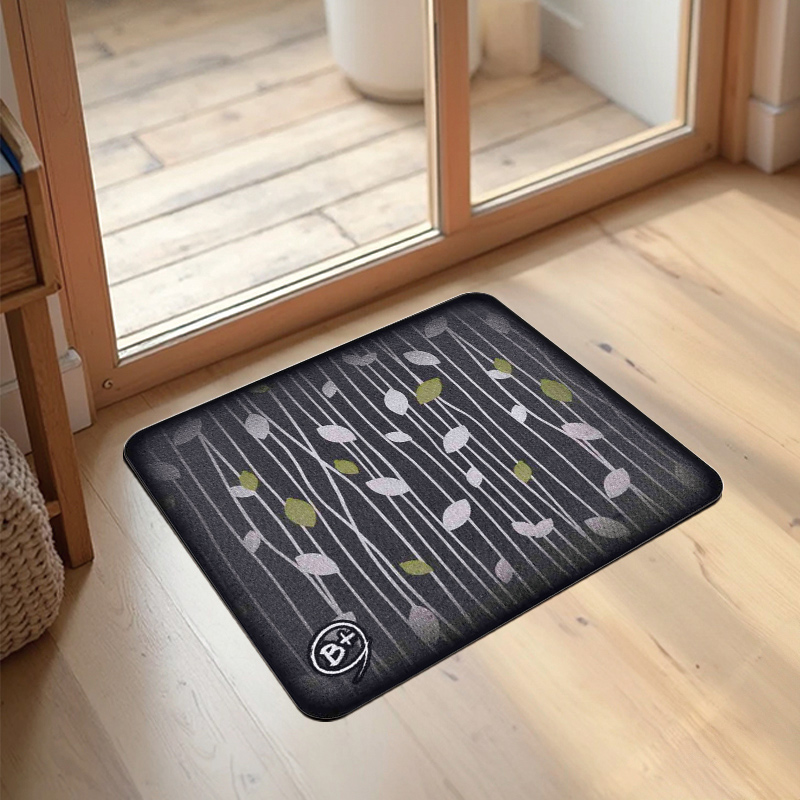 【Monster】 B+ Soft Diatomaceous Earth Absorbent Mat &ndash; Twin Leaf (45x40cm) &ndash; Green & Silver, , large
