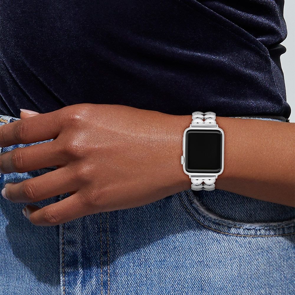 COACH Apple Watch 錶帶 38/40/41mm適用 愛心造型不鏽鋼錶帶 送禮推薦-銀 不含手錶CO14700335, , large