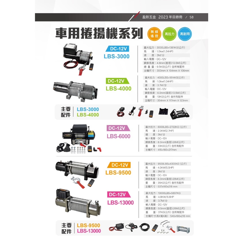 WIN五金 松盈牌DC-12V/24V LBS-3000 車用捲揚機付無線遙控 捲揚機 電動吊車 吊車 電動絞盤 電動捲線機 車用救援, , large
